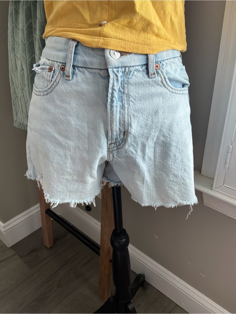American Eagle Outfitters Light Blue Distressed Denim Shorts